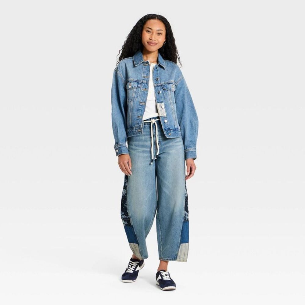 Universal Thread Blue Patchwork Wide Leg Jeans - Picture 3 of 4